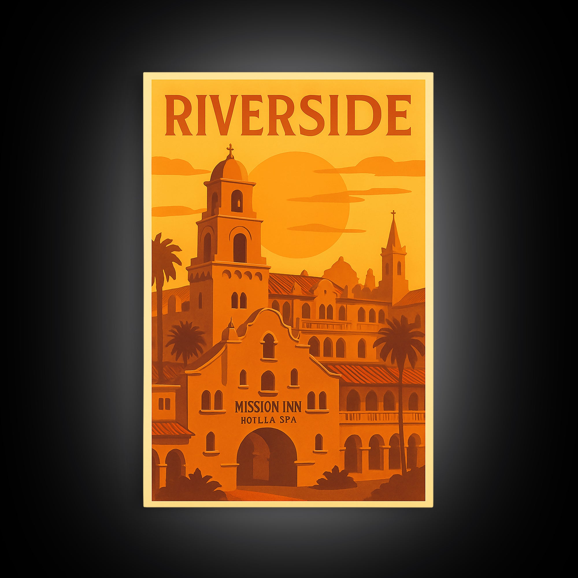 Riverside California Travel Poster, Framed Canvas Print, Golden Travel Poster Art, Riverside City Art, Living Room Wall Art, Travel Wall Art