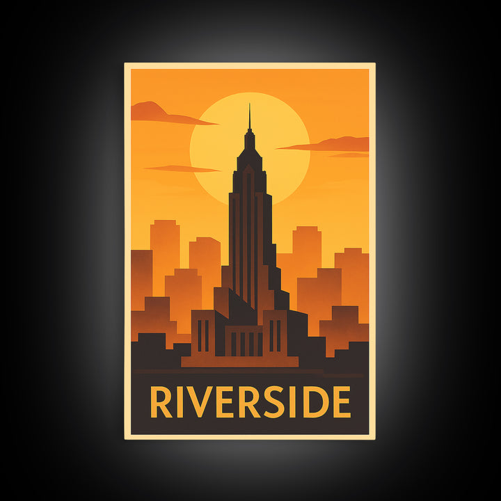Riverside Travel Poster, Canvas Print, Warm Sunset Silhouette Art, Riverside Art Print, Modern Wall Decor, Travel Art Print, Home Decor