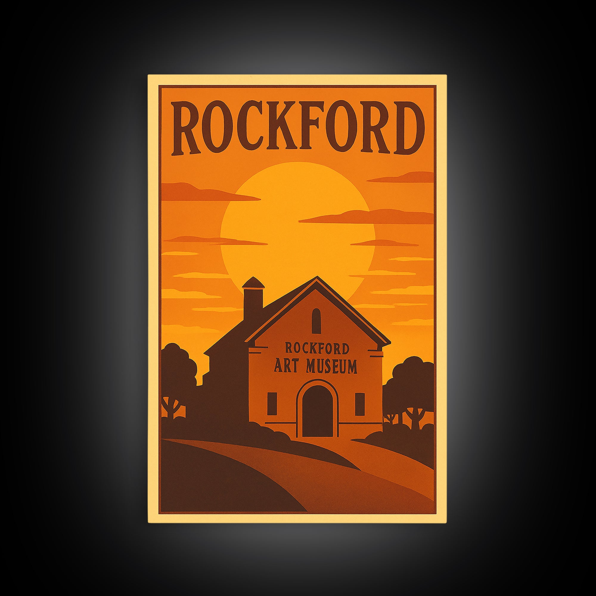 Rockford Illinois Travel Poster, Framed Canvas Print, Gold Art Deco Poster Art, Rockford City Art, City Illustration, Vintage City Poster