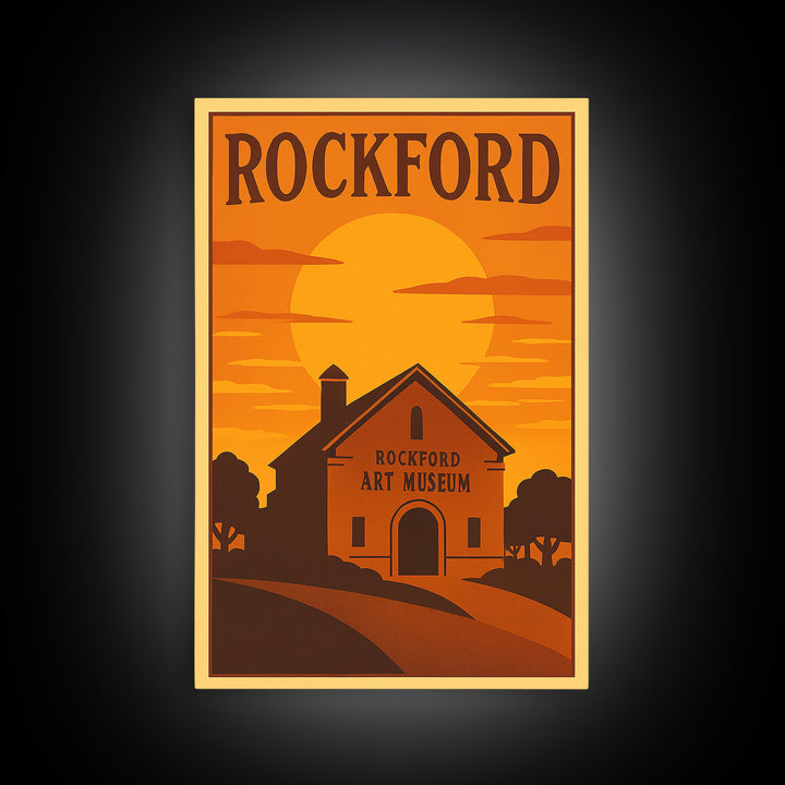 Rockford Illinois Travel Poster, Framed Canvas Print, Gold Art Deco Poster Art, Rockford City Art, City Illustration, Vintage City Poster