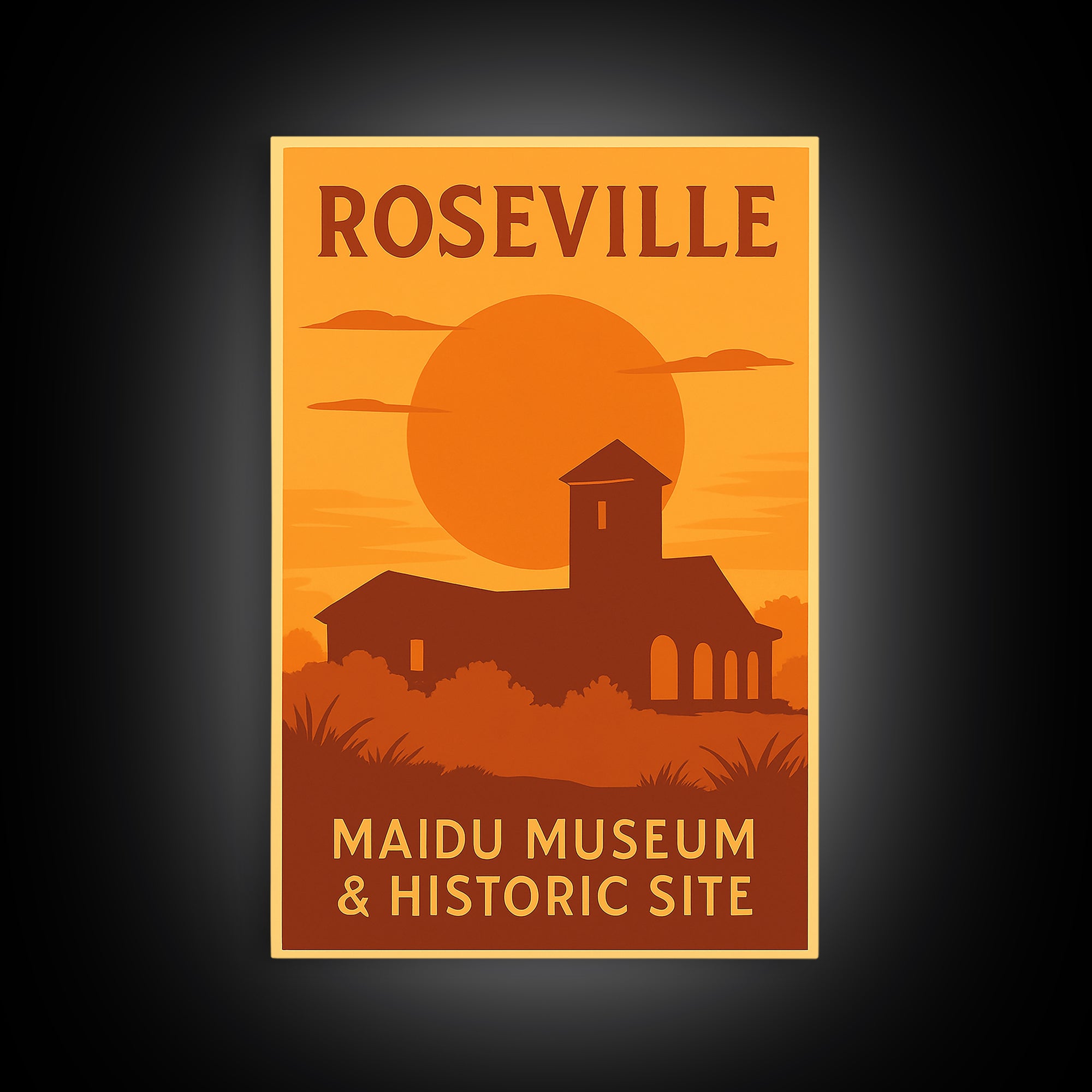 Roseville California Travel Poster, Canvas Print, Golden Poster Art, Roseville Art Print, Office Decor, Retro Travel Print, Travel Gift