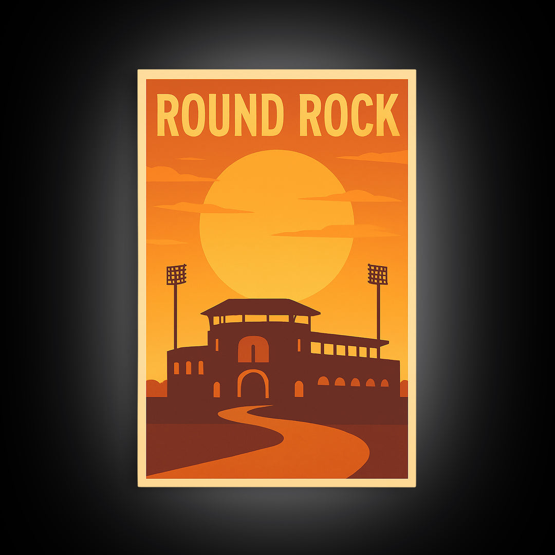Round Rock Texas Travel Poster, Canvas Print, Gold Art Deco Poster Art, Round Rock City Art, City Illustration, Art Print, Travel Wall Art