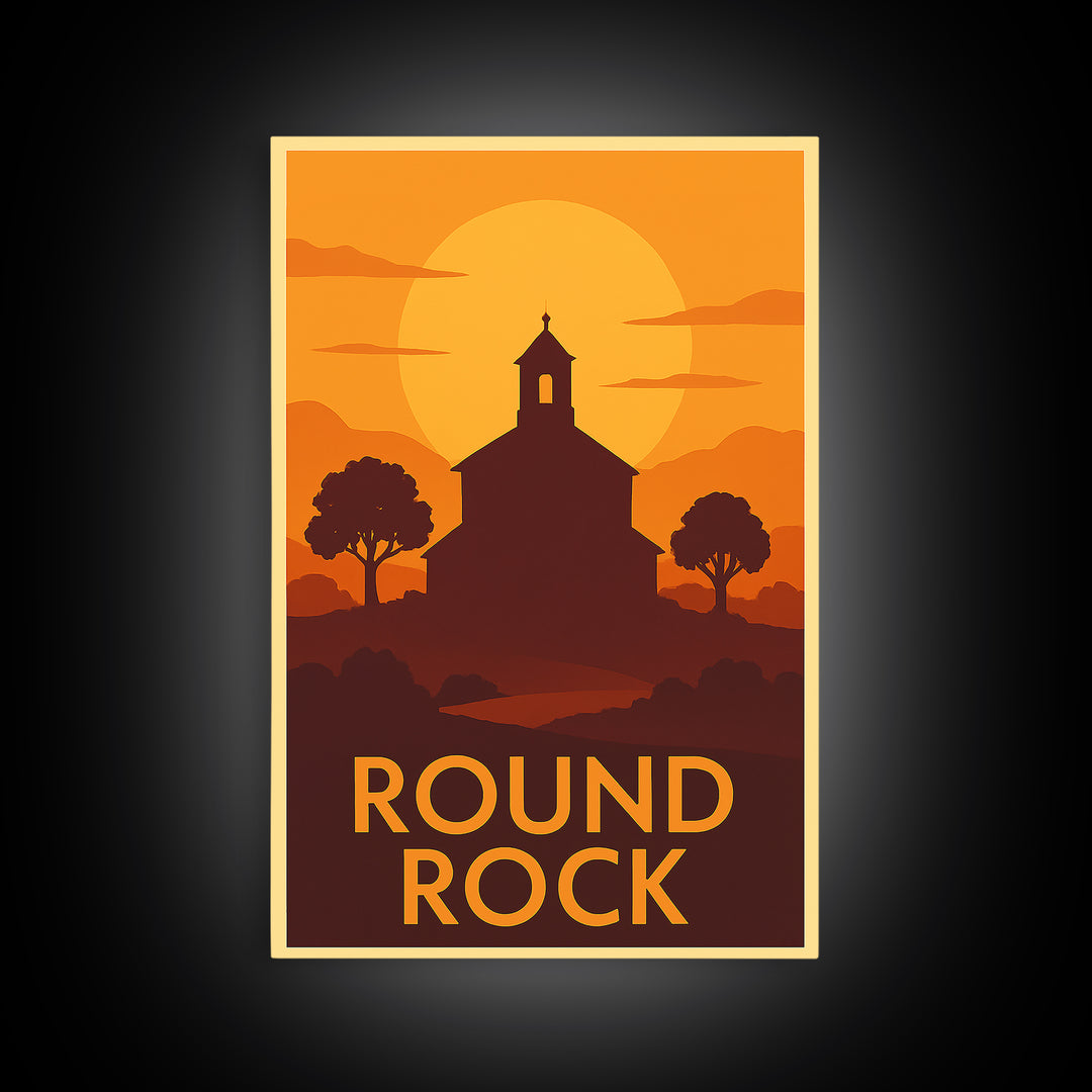 Round Rock Travel Poster, Canvas Print, Gold Art Deco Poster Art, Round Rock Wall Art, Travel Wall Art, Travel Poster Set, Fine Art Print