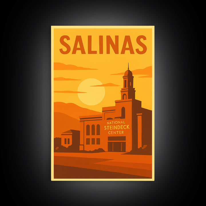 Salinas California Travel Poster, Framed Canvas Print, Gold Art Deco Poster Art, Salinas Art Print, Vintage City Poster, City Travel Prints