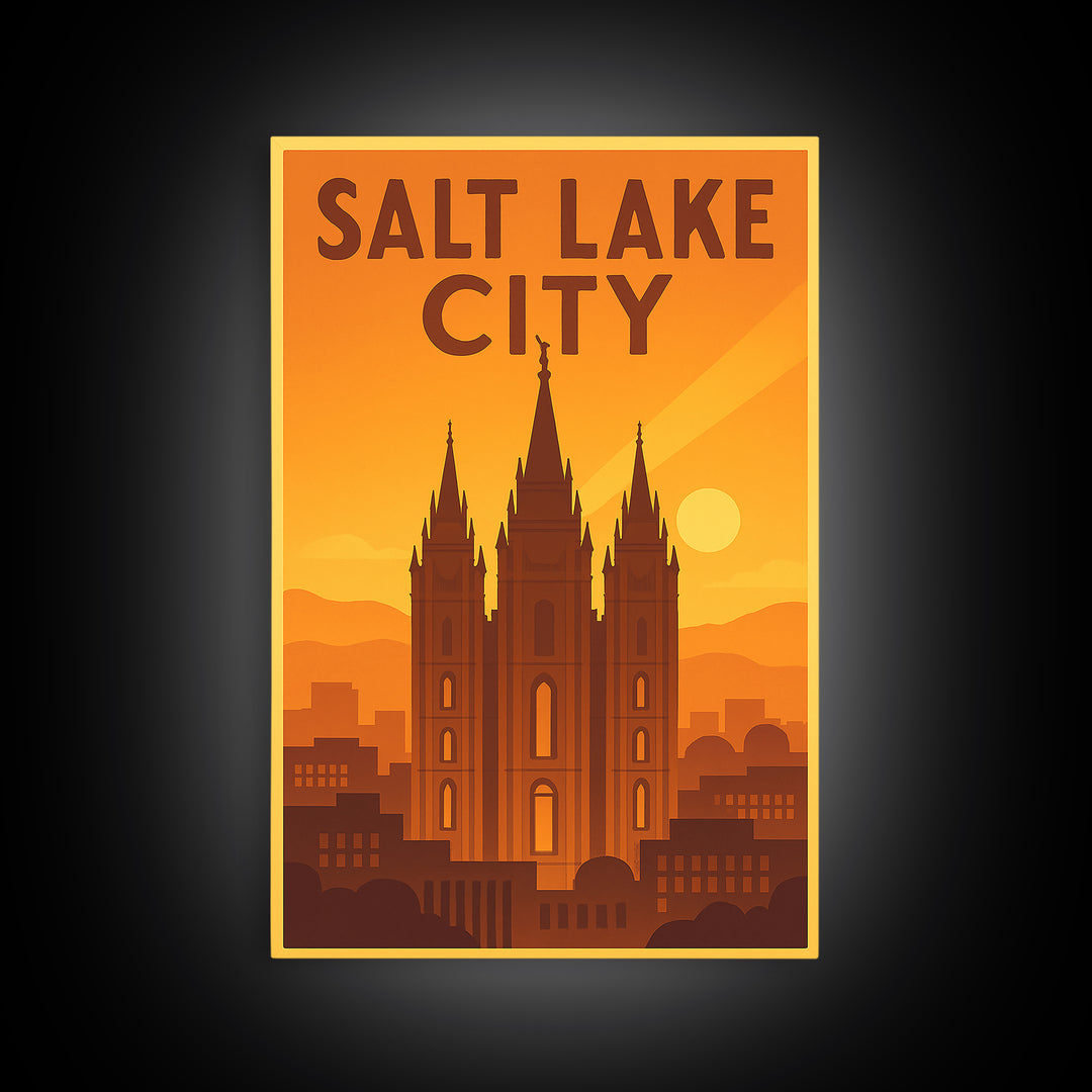 Salt Lake City Utah Travel Poster, Canvas Print, Gold Art Deco Poster Art, Salt Lake City City Art, Wall Decor, Mid Century Wall Art