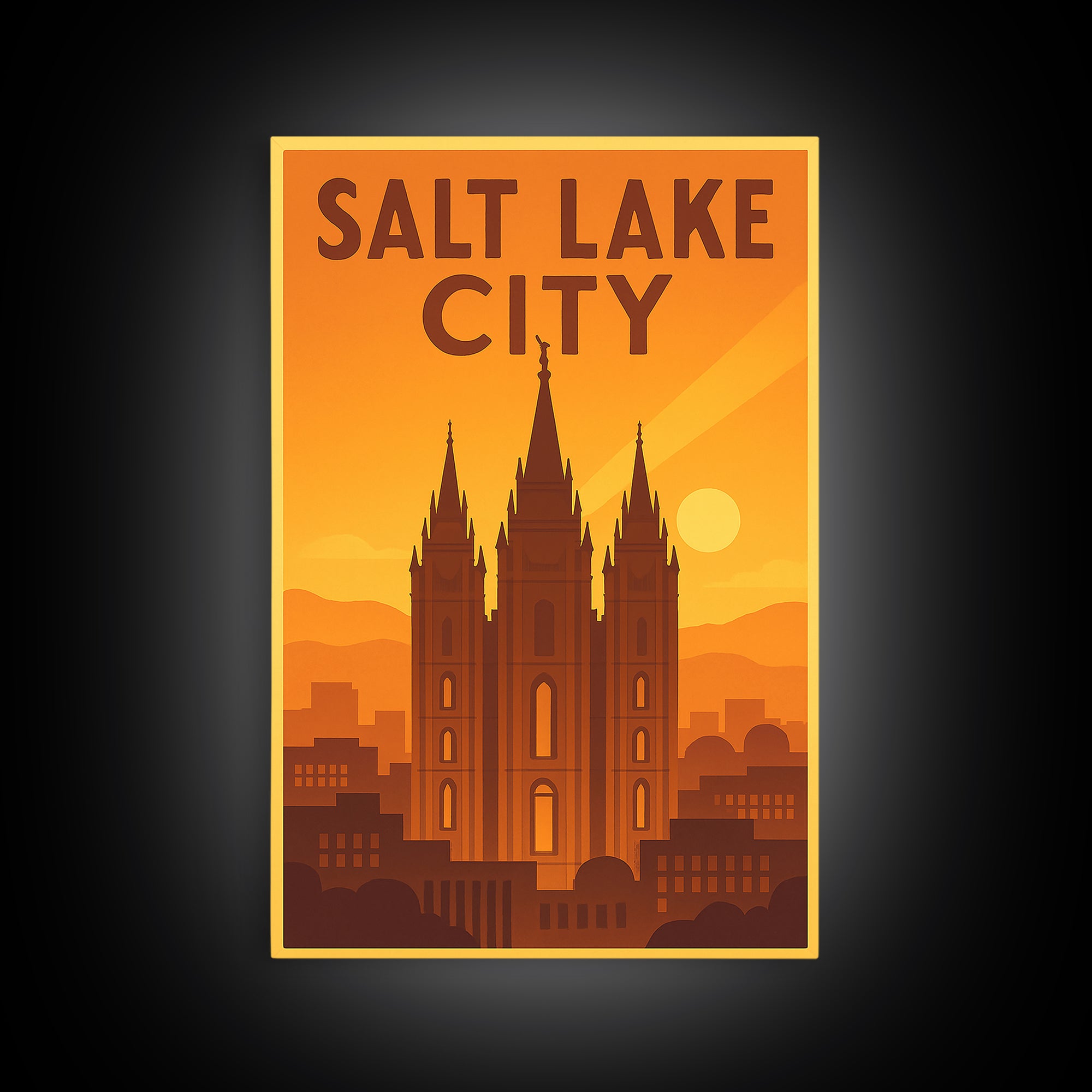 Salt Lake City Utah Travel Poster, Canvas Print, Gold Art Deco Poster Art, Salt Lake City City Art, Wall Decor, Mid Century Wall Art