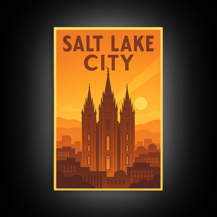 Salt Lake City Utah Travel Poster, Canvas Print, Gold Art Deco Poster Art, Salt Lake City City Art, Wall Decor, Mid Century Wall Art