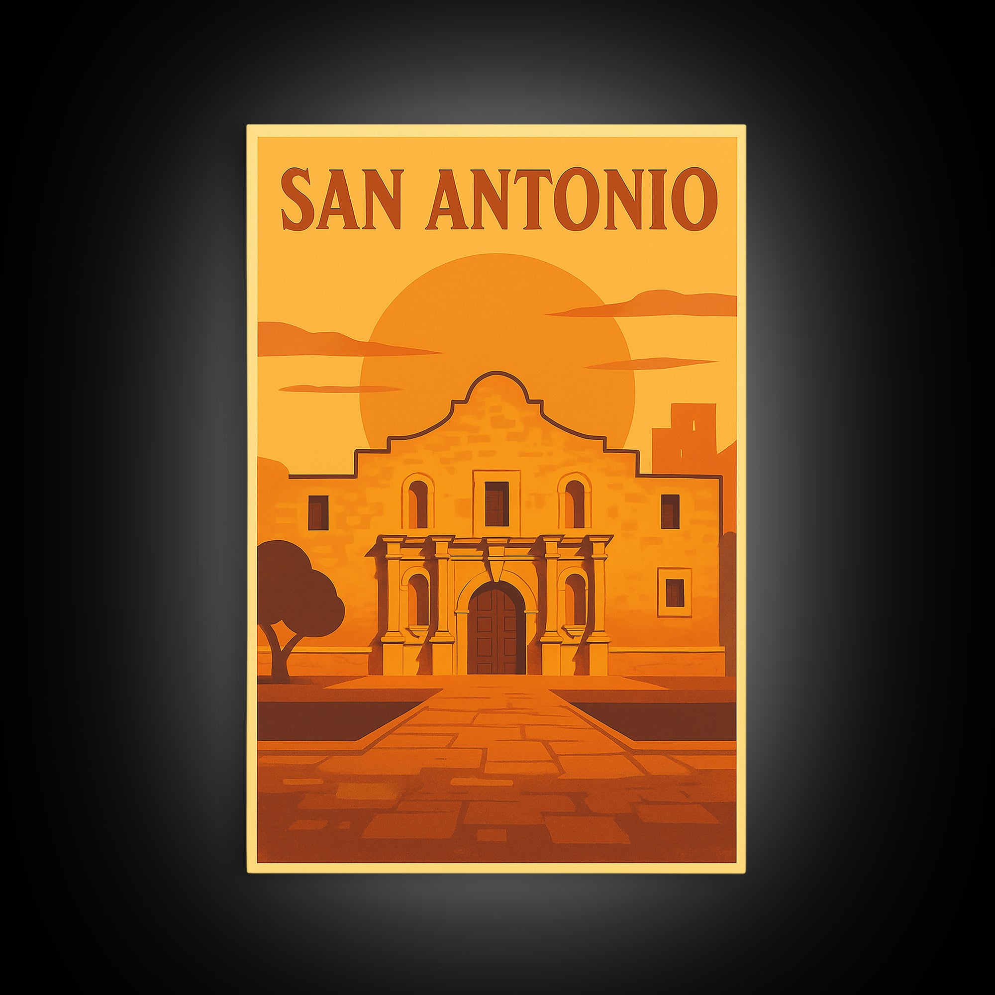 San Antonio Texas Travel Poster, Canvas Print, Warm Sunset Silhouette Art, San Antonio Travel Art, Travel Poster Art, Vintage City Art