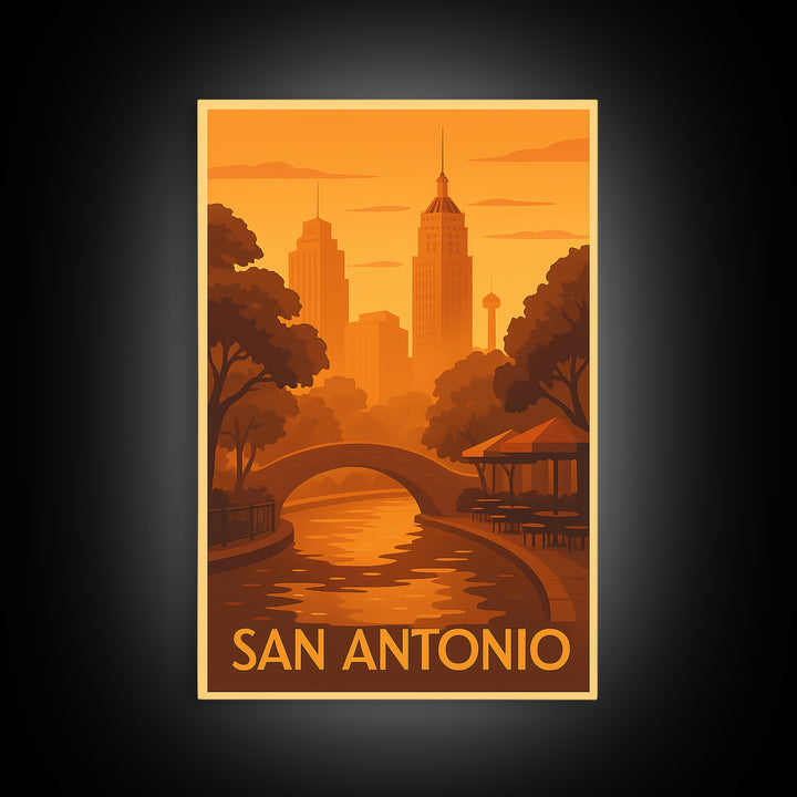 San Antonio Travel Poster, Canvas Print, Warm Sunset Silhouette Art, San Antonio Art Print, Modern Wall Decor, Travel Poster Set