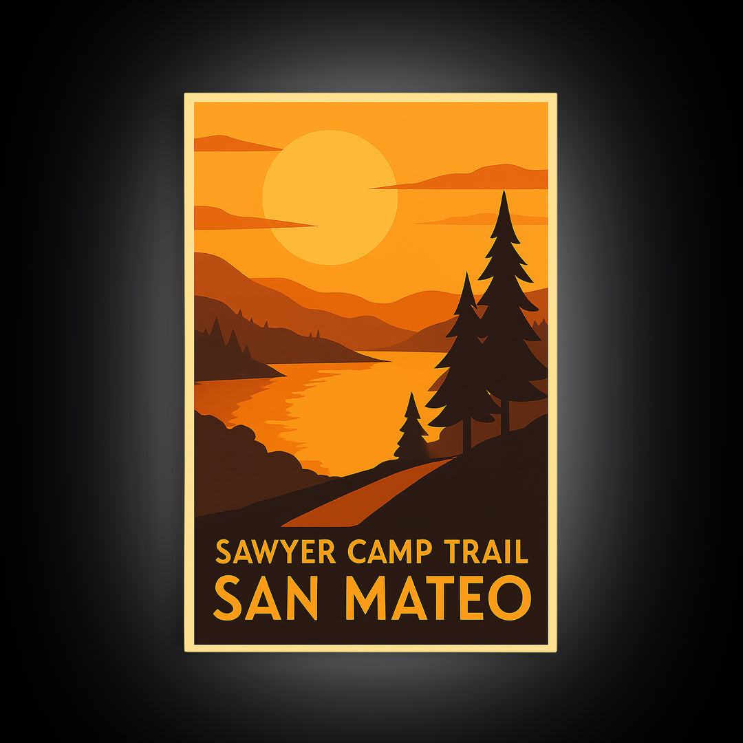 San Mateo Travel Poster, Canvas Print, Warm Sunset Silhouette Art, San Mateo Travel Art, City Travel Prints, Vintage Travel Art