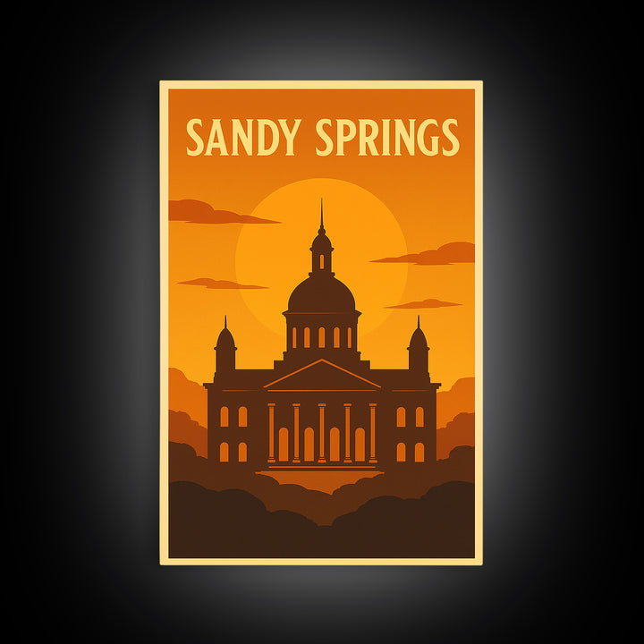 Sandy Springs Georgia Travel Poster, Canvas Print, Warm Sunset Silhouette Art, Sandy Springs Wall Art, Travel Poster Set, City Poster