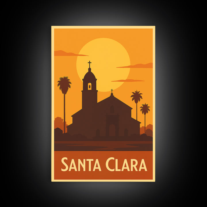 Santa Clara Travel Poster, Framed Canvas Print, Gold Art Deco Poster Art, Santa Clara Art Print, Travel Art Print, Home Office Decor
