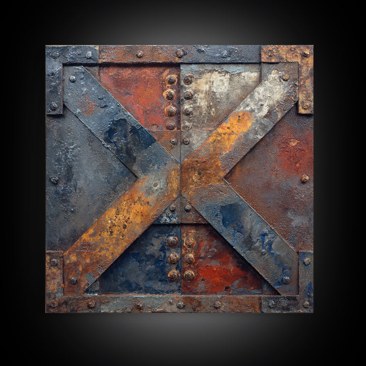 Steel and Rust Texture Abstract Panel Canvas Print, Garage Art, Car Poster, Garage Decor, Abstract Art, Motor, Game Room Art, GAR-1x1-23