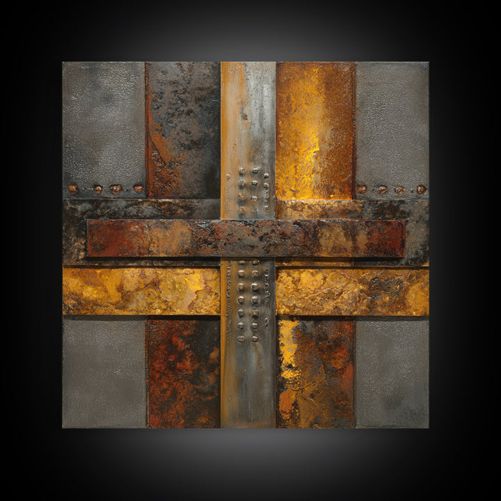 Steel and Rust Texture Abstract Panel Framed Canvas Print, Garage Art, Garage Decor, Abstract Art, Motor, Art Print, Room Decor, GAR-1x1-71