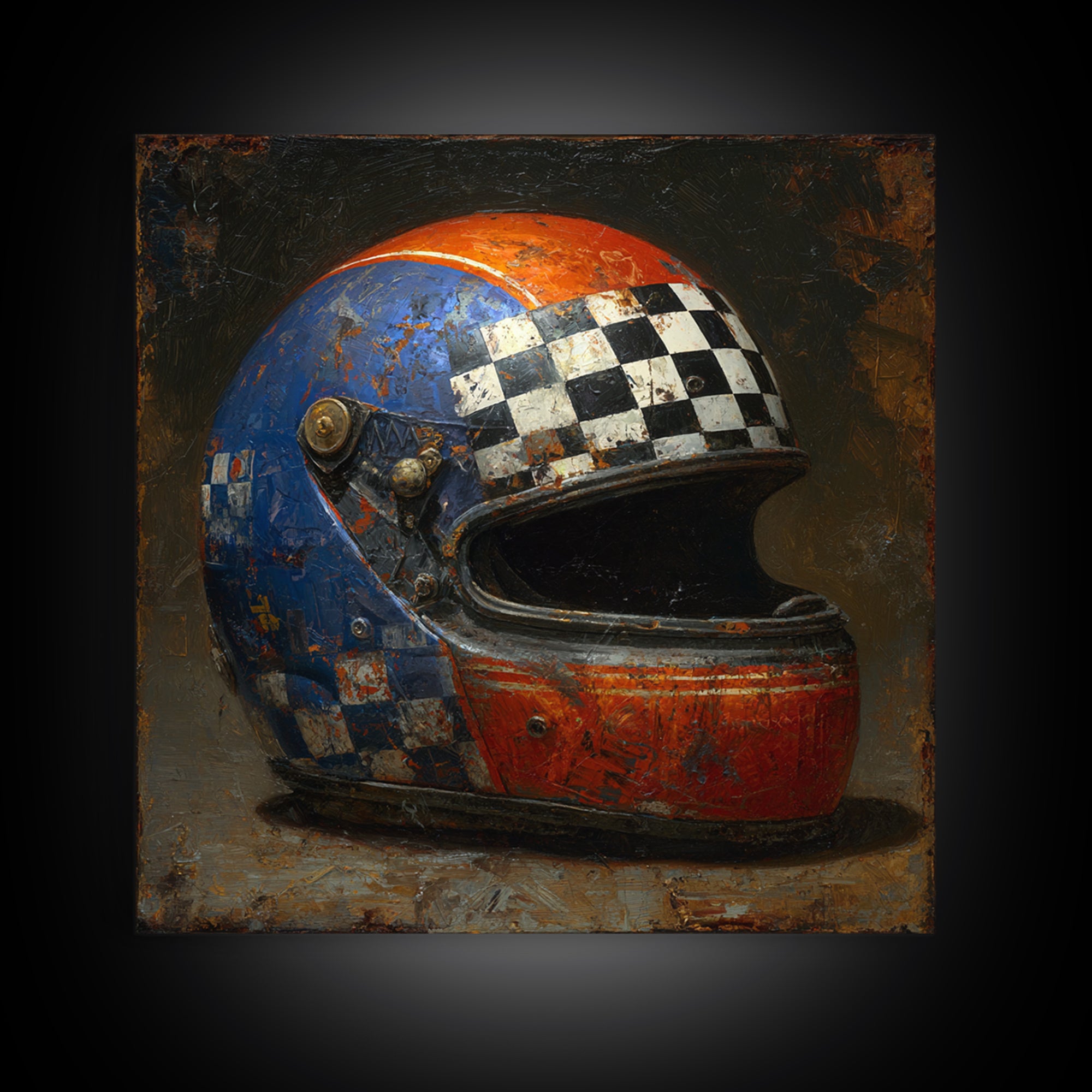 Racing Helmet with Checkered Flag Pattern Canvas Print, Garage Art, Garage Art Poster, Garage Decor, Fine Art, Motor, GAR-1x1-92