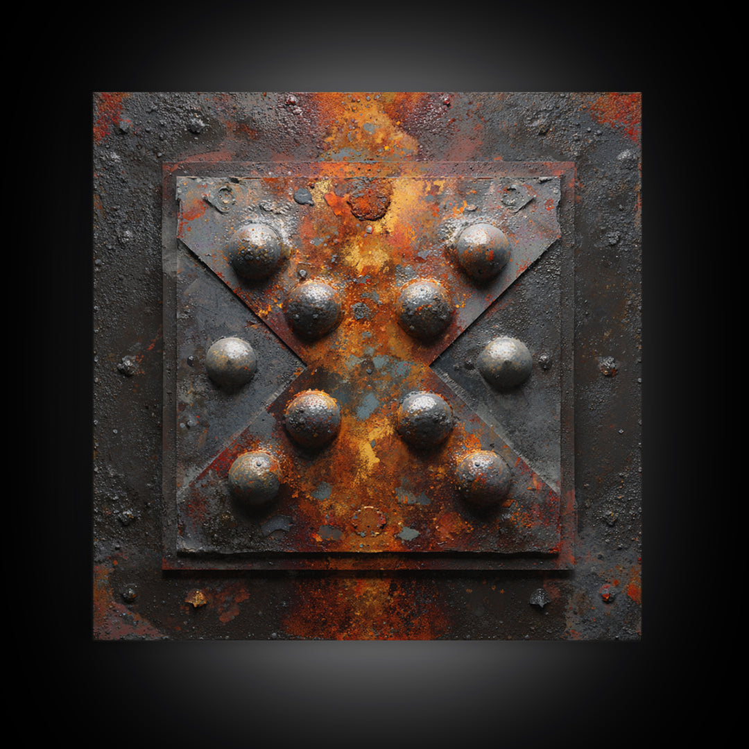 Steel and Rust Texture Abstract Panel Canvas Print, Garage Art, Neutral Decor, Garage Decor, Abstract Art, Motor, Wall Art, GAR-1x1-95