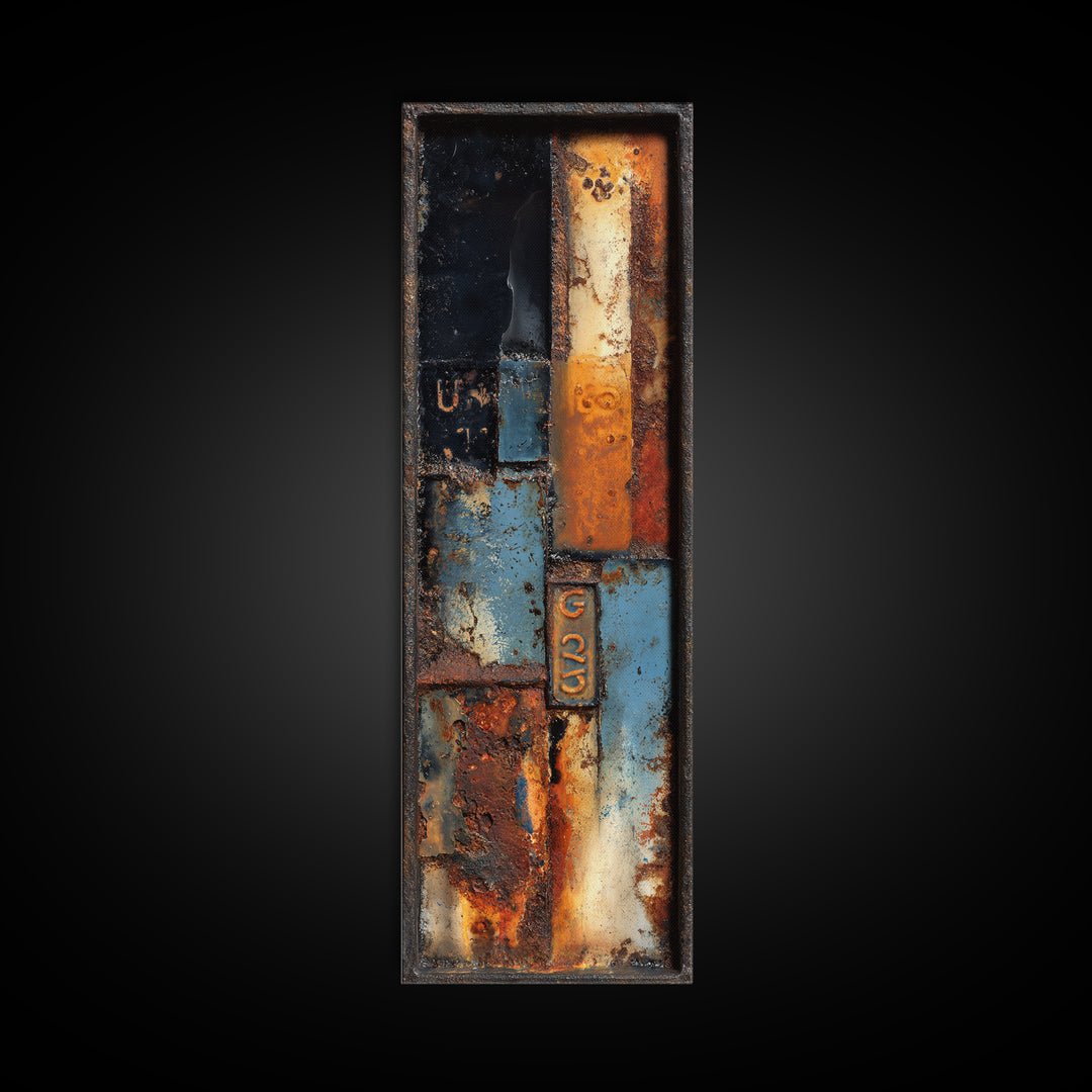 Rusty License Plate Collage Framed Canvas Print, Garage Art, Luxury Decor, Garage Decor, Fine Art, Motor, Large Wall Art, GAR-1x3-20