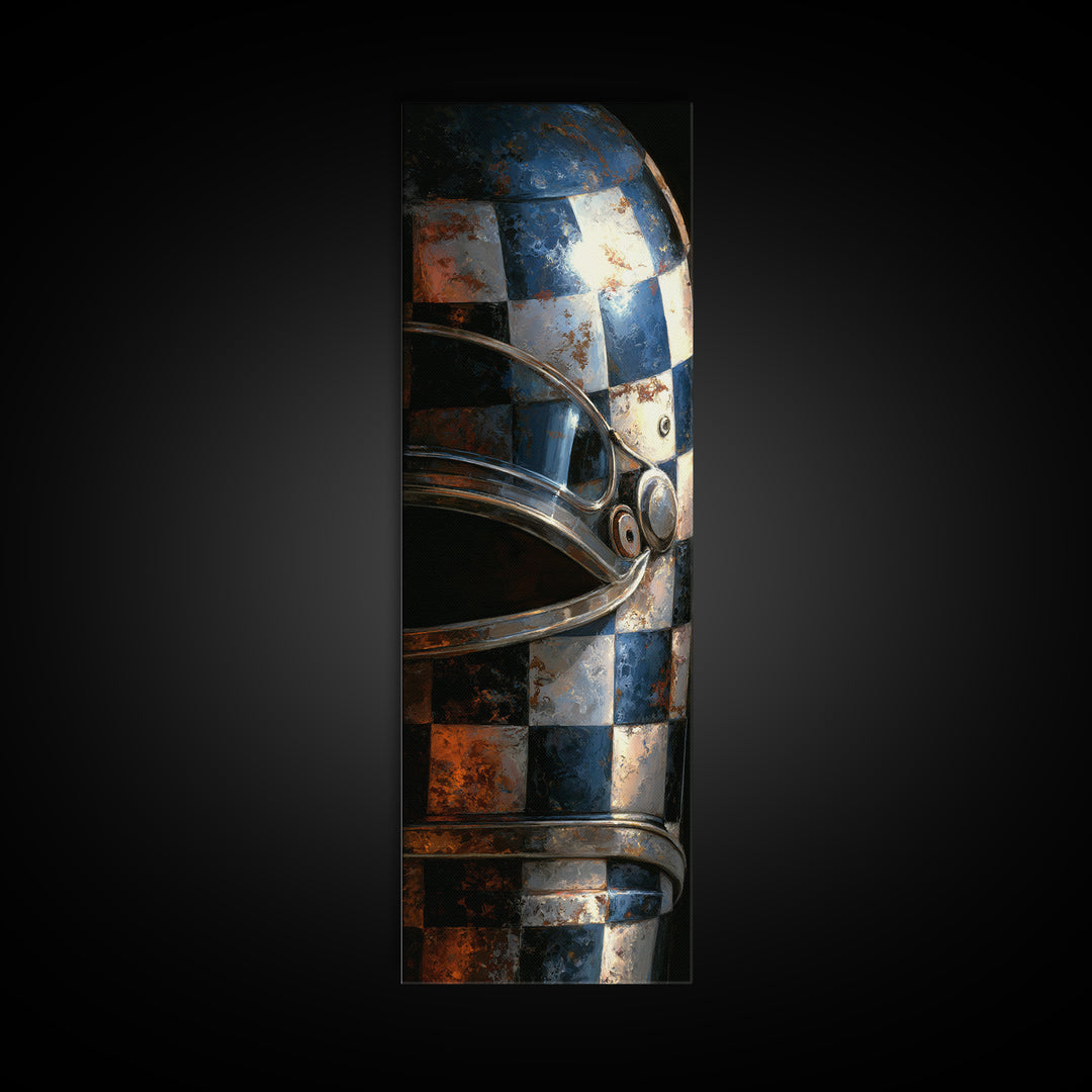 Racing Helmet with Checkered Flag Pattern Canvas Print, Garage Art, Textured Painting, Garage Decor, Fine Art, Motor, GAR-1x3-32