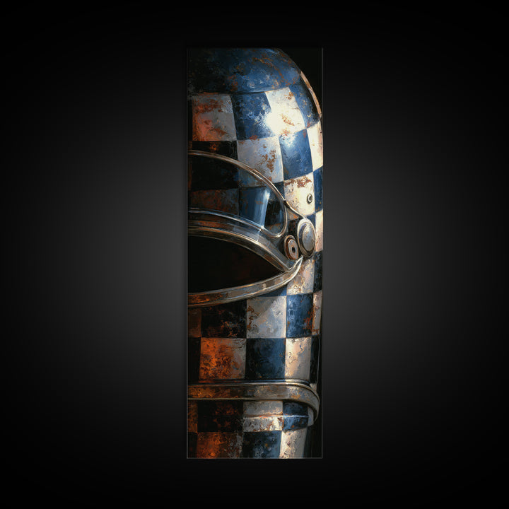 Racing Helmet with Checkered Flag Pattern Canvas Print, Garage Art, Textured Painting, Garage Decor, Fine Art, Motor, GAR-1x3-32