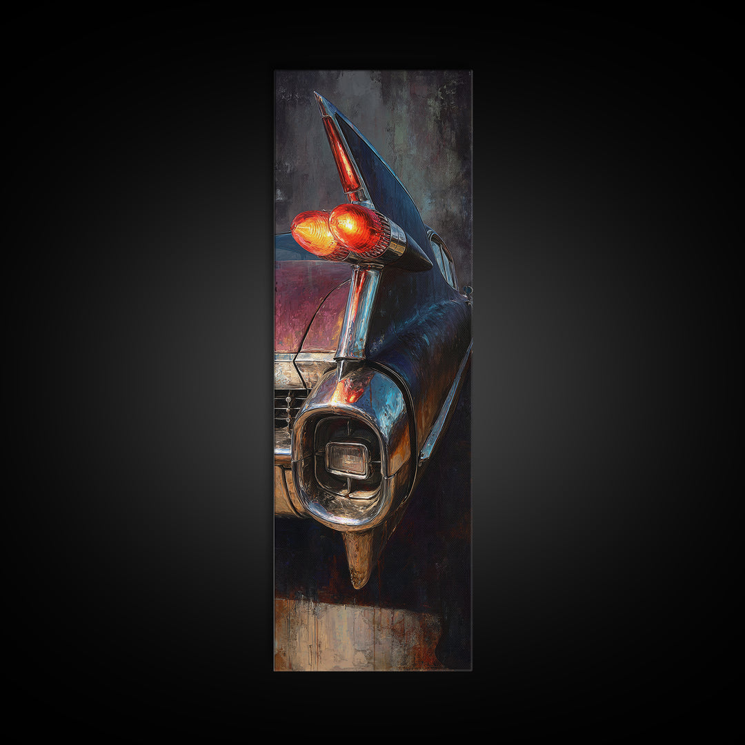 Classic Car Tail Lights Glowing at Dusk Framed Canvas Print, Garage Art, Home Decor, Garage Decor, Motor, Man Cave Decor, GAR-1x3-52