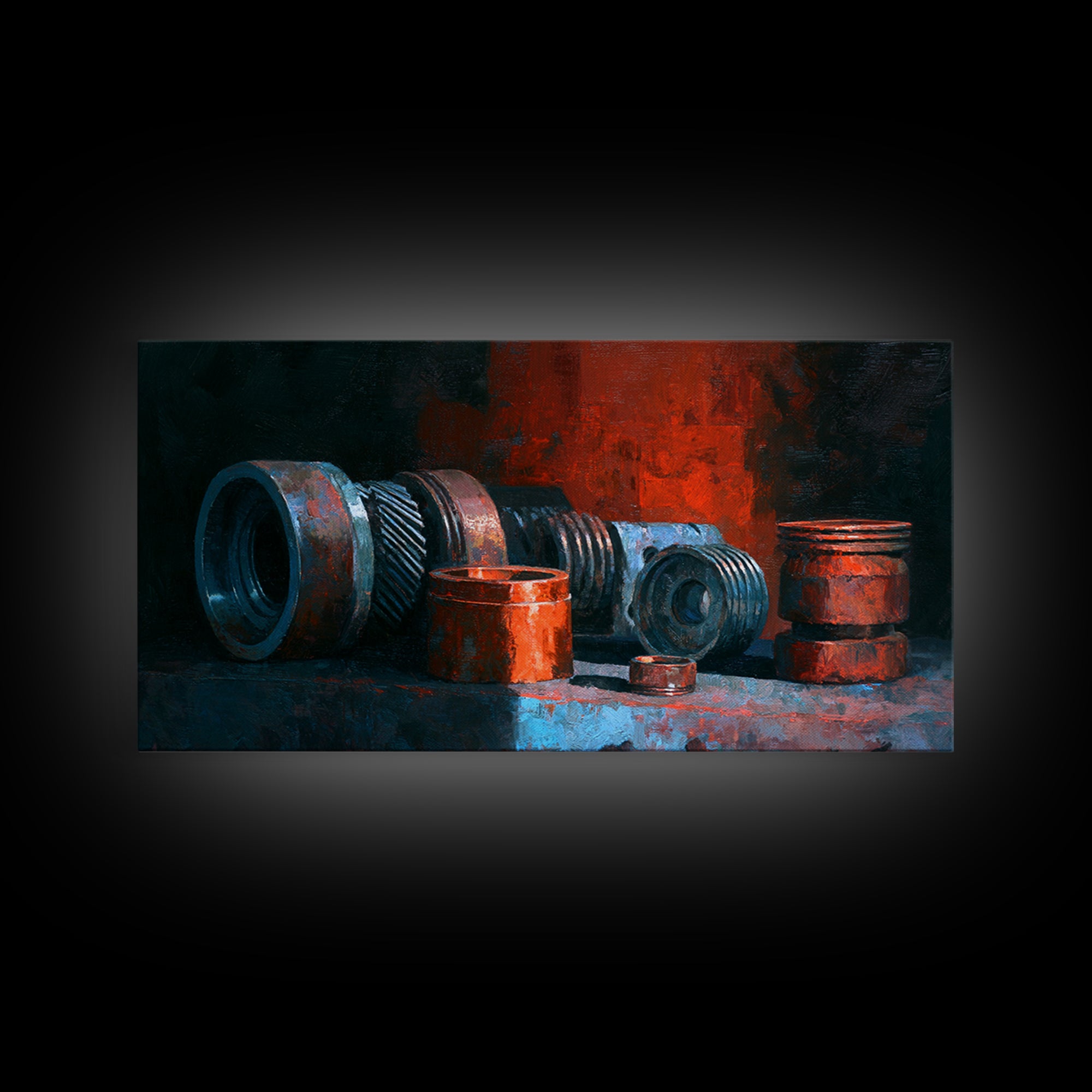 Camshaft and Gears Industrial Still Life Framed Canvas Print, Garage Art, Game Room Decor, Garage Decor, Fine Art, Motor, GAR-2x1-11
