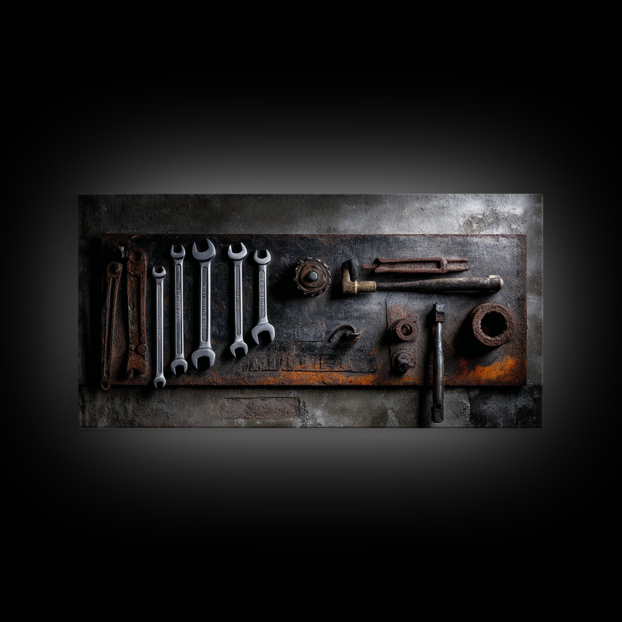 Garage Tool Silhouettes Arranged as Graphic Icons Framed Canvas Print, Garage Art, Art Print, Garage Decor, Fine Art, Motor, GAR-2x1-34