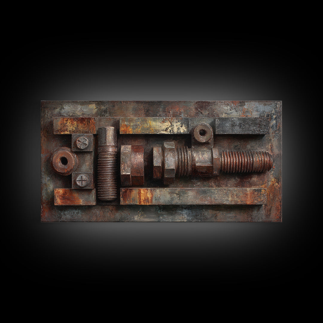 Steel and Rust Texture Abstract Panel Framed Canvas Print, Garage Art, Car Decor, Garage Decor, Motor, Game Room Decor, GAR-2x1-43