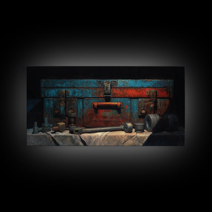 Old Toolbox with Oil Stained Rag Still Canvas Print, Garage Art, Garage Art Poster Download, Garage Decor, Abstract Art, Motor, GAR-2x1-71