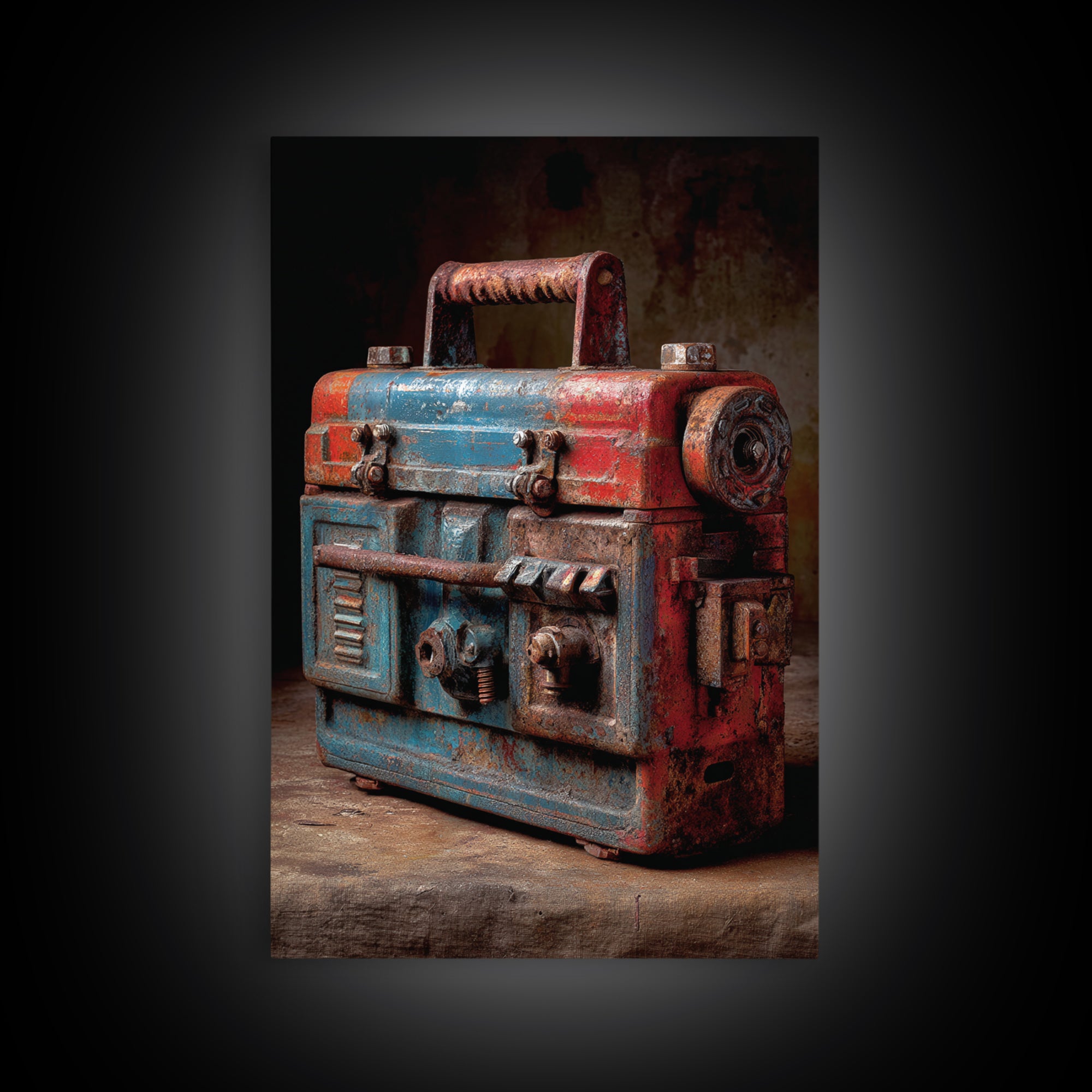 Old Toolbox with Oil Stained Rag Still Framed Canvas Print, Garage Art, Wall Decor, Garage Decor, Oil Painting, Motor, GAR-2x3-59