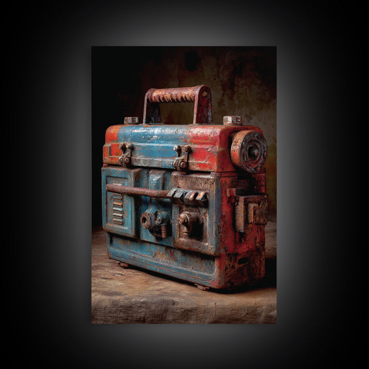 Old Toolbox with Oil Stained Rag Still Framed Canvas Print, Garage Art, Wall Decor, Garage Decor, Oil Painting, Motor, GAR-2x3-59