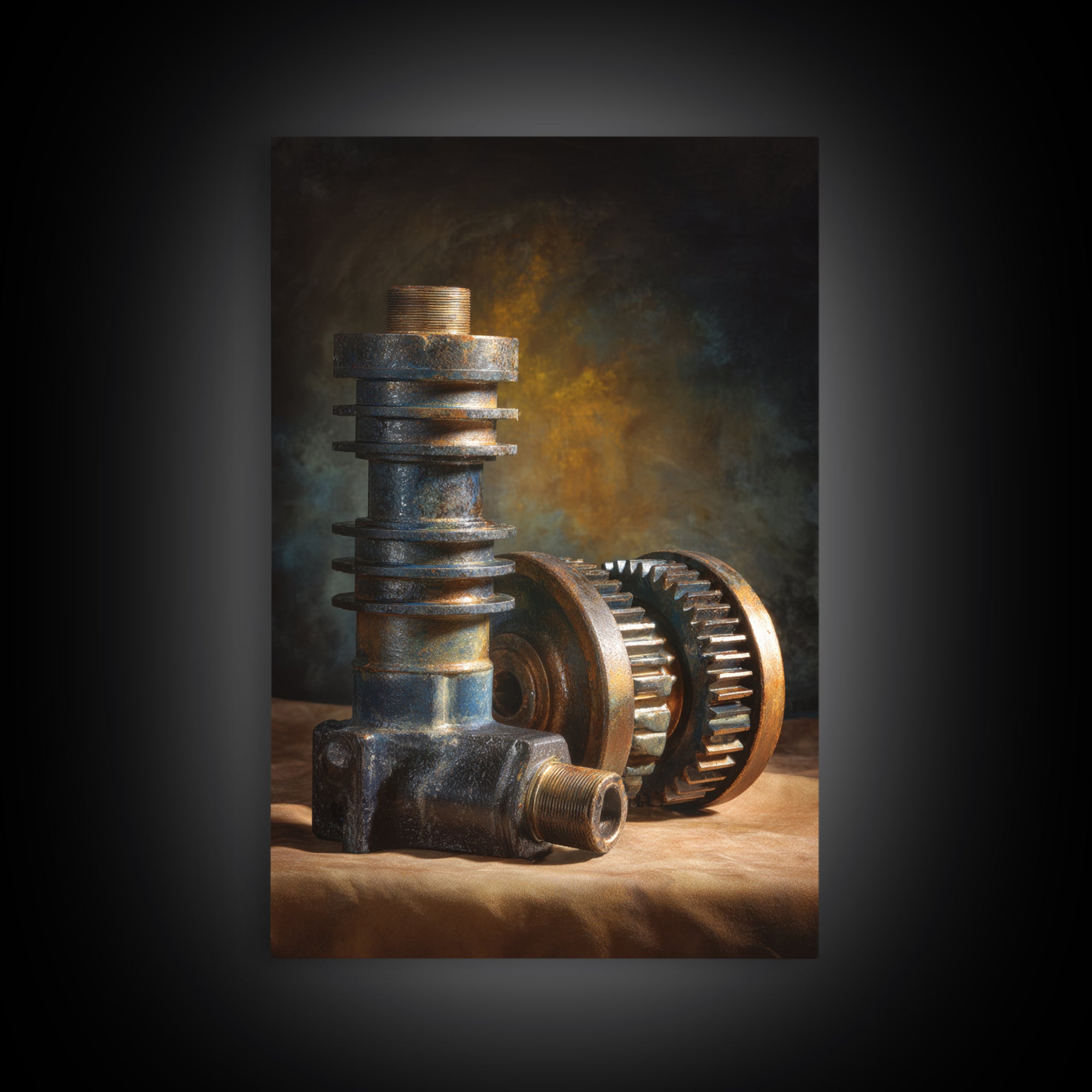 Camshaft and Gears Industrial Still Life Canvas Print, Garage Art, Garage, Garage Decor, Oil Painting, Motor, Tattoo Art, GAR-2x3-95