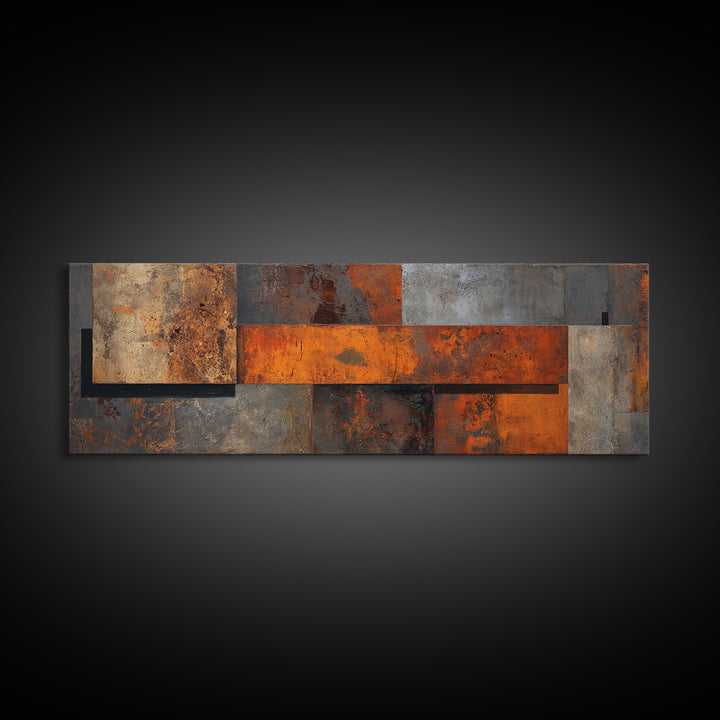 Steel and Rust Texture Abstract Panel Framed Canvas Print, Garage Art, Garage Art Poster, Garage Decor, Fine Art, Motor, GAR-3x1-15