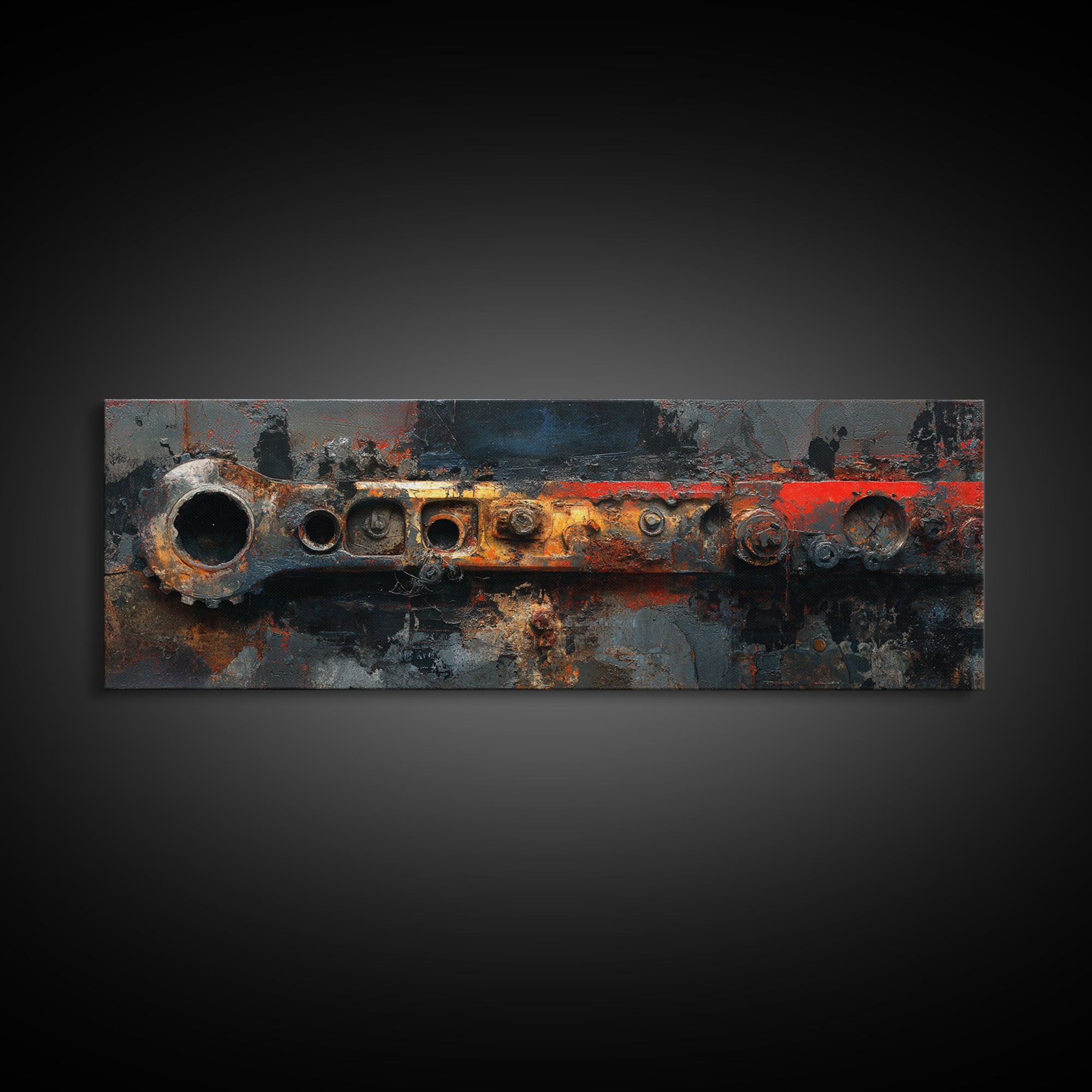 Black and Red Racing Stripe Abstraction Framed Canvas Print, Garage Art, Room Decor, Garage Decor, Fine Art, Motor, Canvas Art, GAR-3x1-52