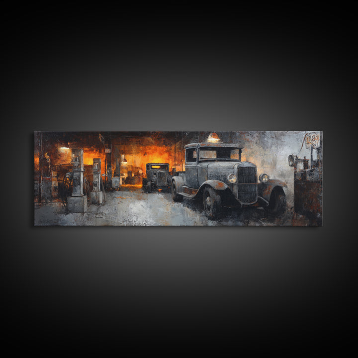 Route 66 Road Scene Without Text Framed Canvas Print, Garage Art, Game Room Art, Garage Decor, Fine Art, Motor, Fine Art Print, GAR-3x1-81