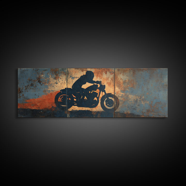 Motorcycle Rider Silhouette Canvas Print, Garage Art, Minimalist Decor, Garage Decor, Oil Painting, Motor, Metal Art, GAR-3x1-88