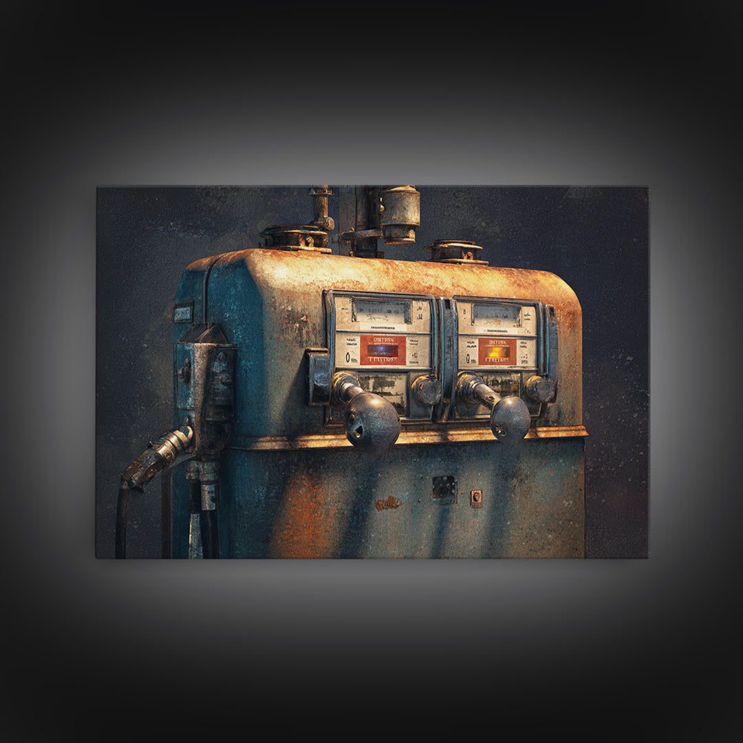 Retro Gas Pump Illustration Canvas Print, Garage Art, Industrial Wall Art, Garage Decor, Fine Art, Motor, Modern Decor, GAR-3x2-33