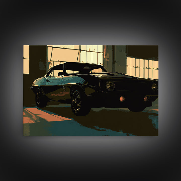 Desert Highway with Muscle Car Silhouette Canvas Print, Garage Art, Automotive Decor, Garage Decor, Oil Painting, Motor, GAR-3x2-73