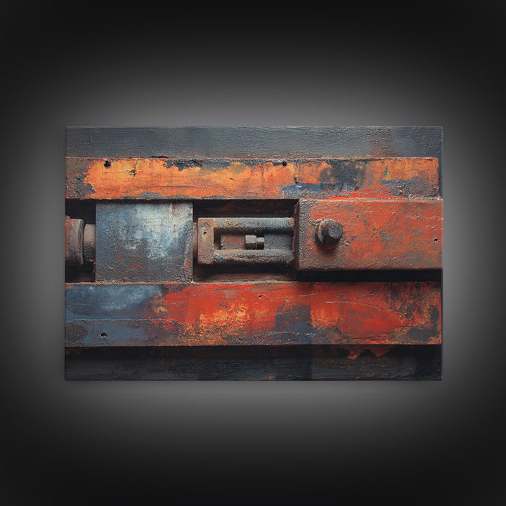 Steel and Rust Texture Abstract Panel Framed Canvas Print, Garage Art, Minimalist Decor, Garage Decor, Abstract Art, Motor, GAR-3x2-99