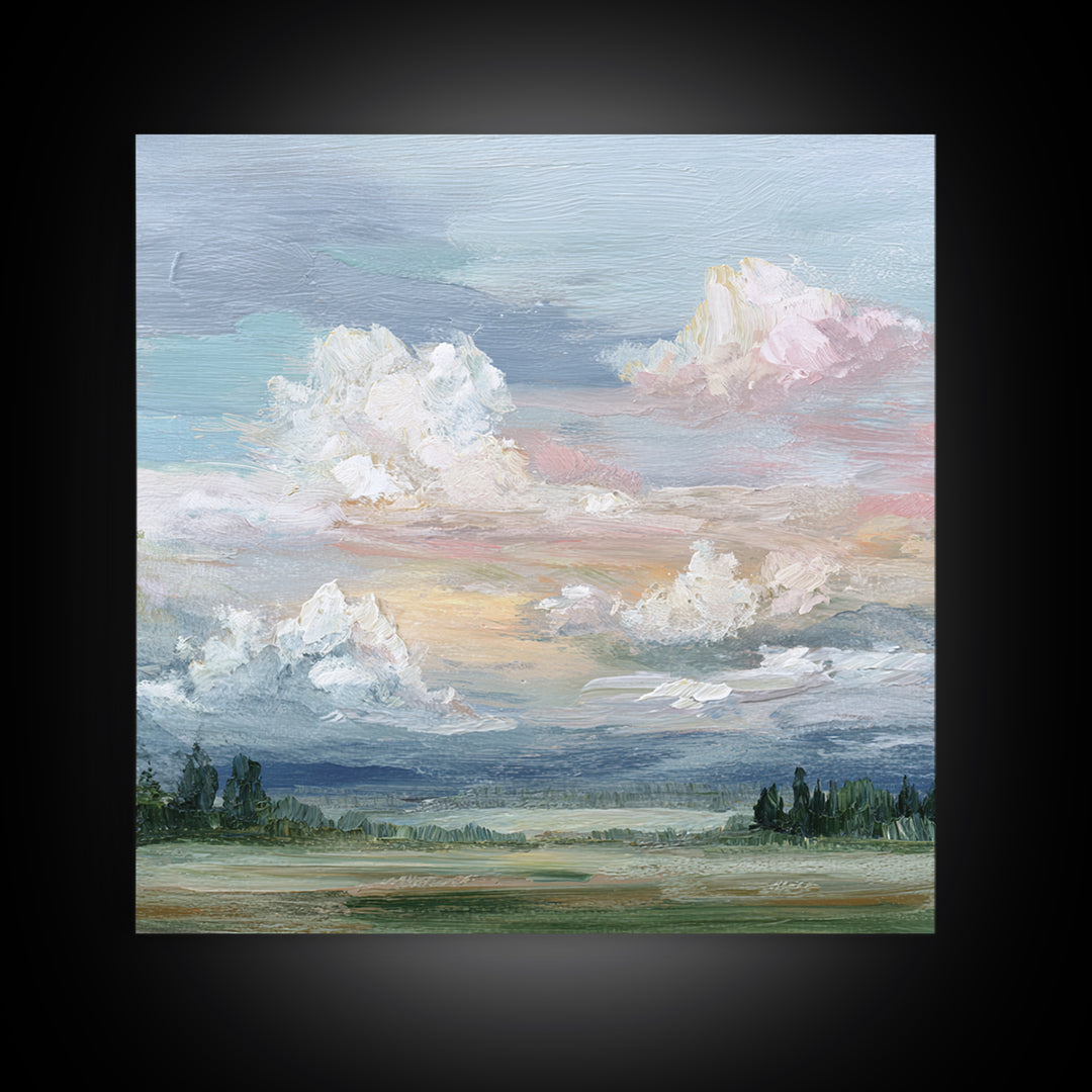 Romantic Cloudscape in Blush and Ivory Framed Canvas Print, Guest Bedroom Art, Digital Print, Bedroom Decor, Fine Art, Guest, GBA-1x1-11