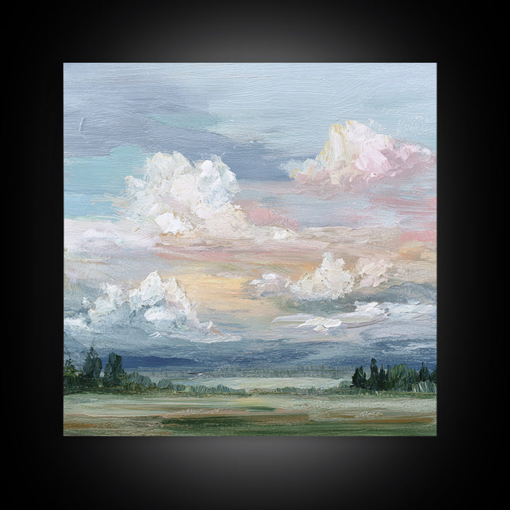 Romantic Cloudscape in Blush and Ivory Framed Canvas Print, Guest Bedroom Art, Digital Print, Bedroom Decor, Fine Art, Guest, GBA-1x1-11