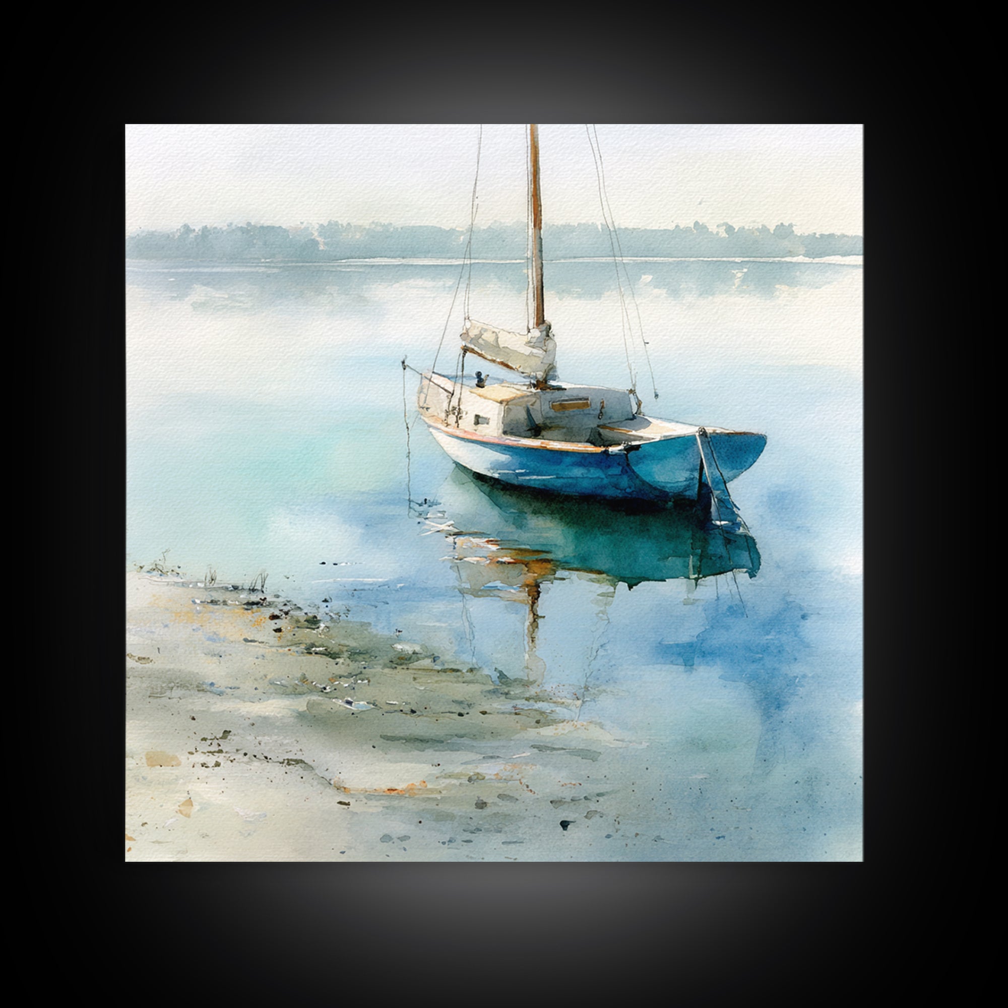 Soft Watercolor Sailboat on Quiet Water Canvas Print, Guest Bedroom Art, Pink Wall Art, Bedroom Decor, Fine Art, Guest, GBA-1x1-18