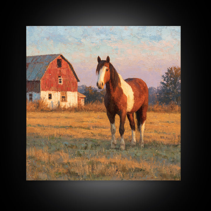 Quiet Horse Pasture at Sunset Framed Canvas Print, Guest Bedroom Art, Downloadable Prints, Bedroom Decor, Fine Art, Guest, GBA-1x1-21