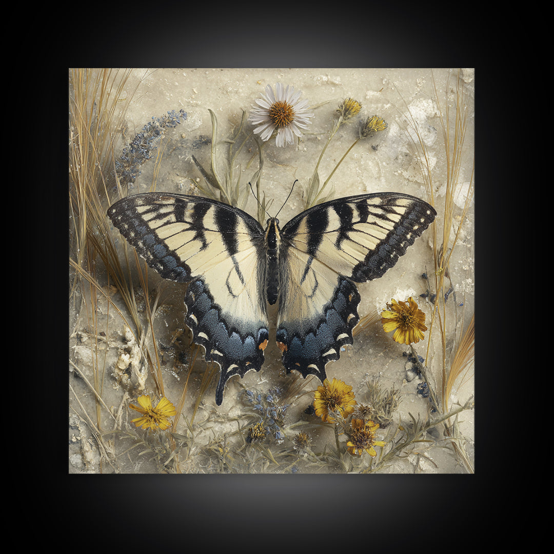 Garden Butterfly and Flowers Specimen Study Canvas Print, Guest Bedroom Art, Wall Art Prints, Bedroom Decor, Fine Art, Guest, GBA-1x1-23
