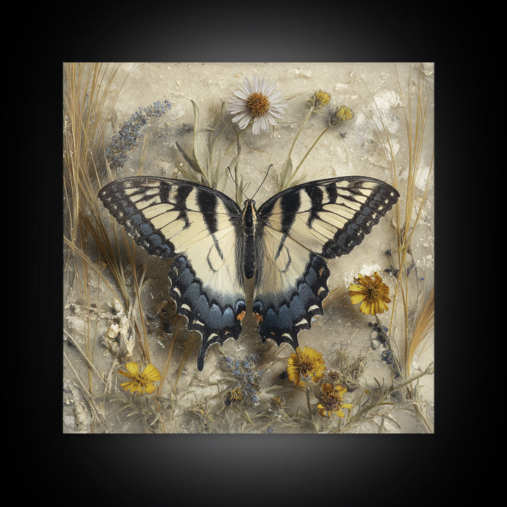 Garden Butterfly and Flowers Specimen Study Canvas Print, Guest Bedroom Art, Wall Art Prints, Bedroom Decor, Fine Art, Guest, GBA-1x1-23