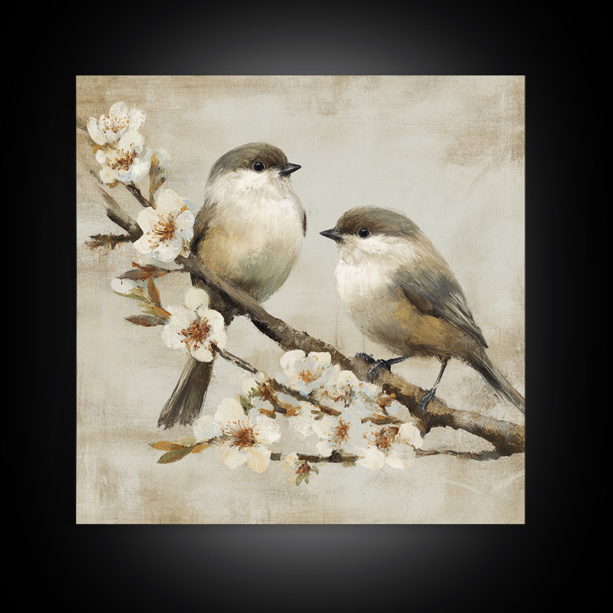 Small Bird Pair on Flowering Branch Framed Canvas Print, Guest Bedroom Art, Home, Bedroom Decor, Guest, Bedroom Wall Art, GBA-1x1-28