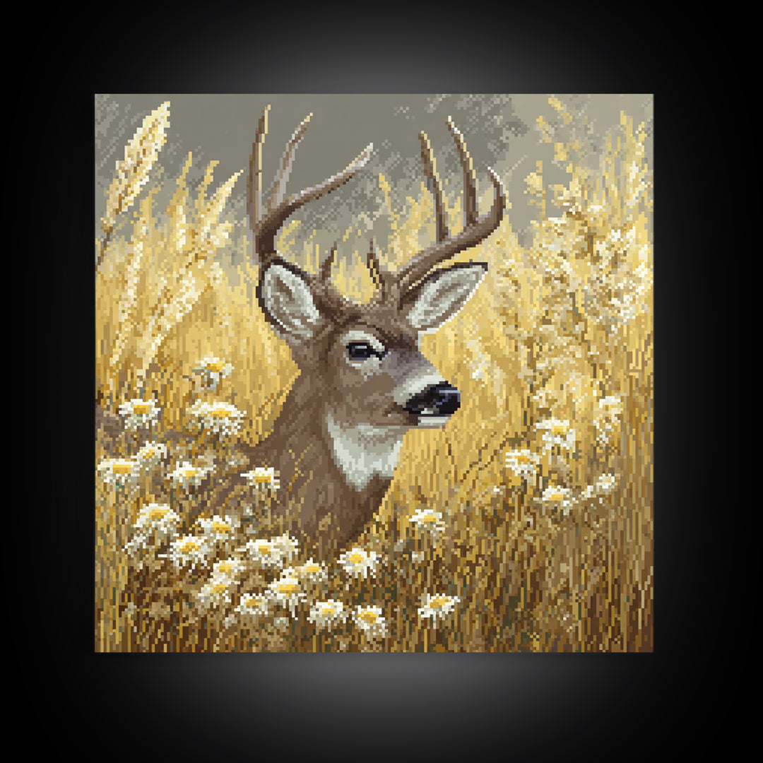 Sunlit Meadow with Delicate Flowers Framed Canvas Print, Guest Bedroom Art, Living Room Wall Art, Bedroom Decor, Guest, GBA-1x1-39