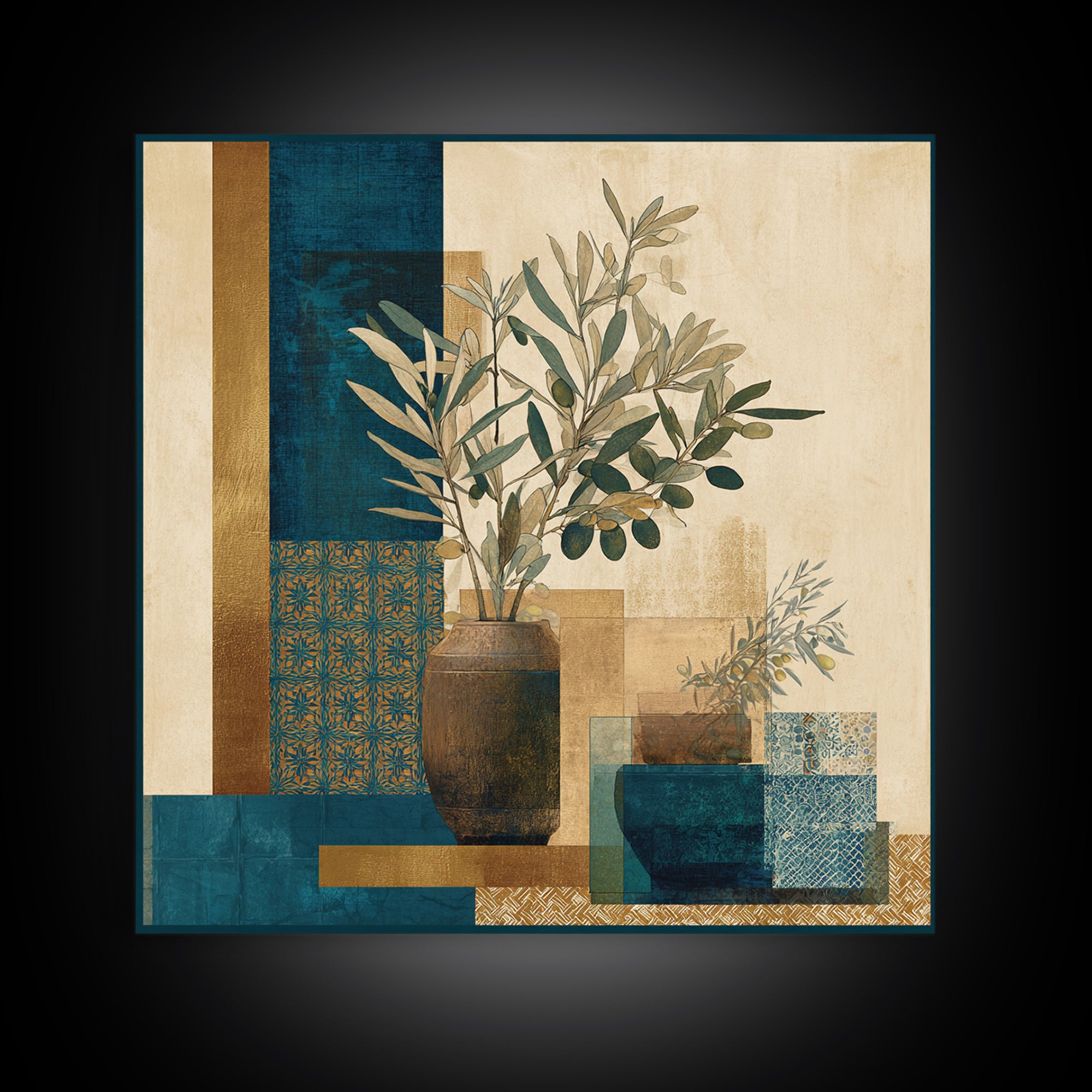 Olive Branch Still Life Framed Canvas Print, Guest Bedroom Art, Gallery Decor, Bedroom Decor, Oil Painting, Guest, GBA-1x1-41