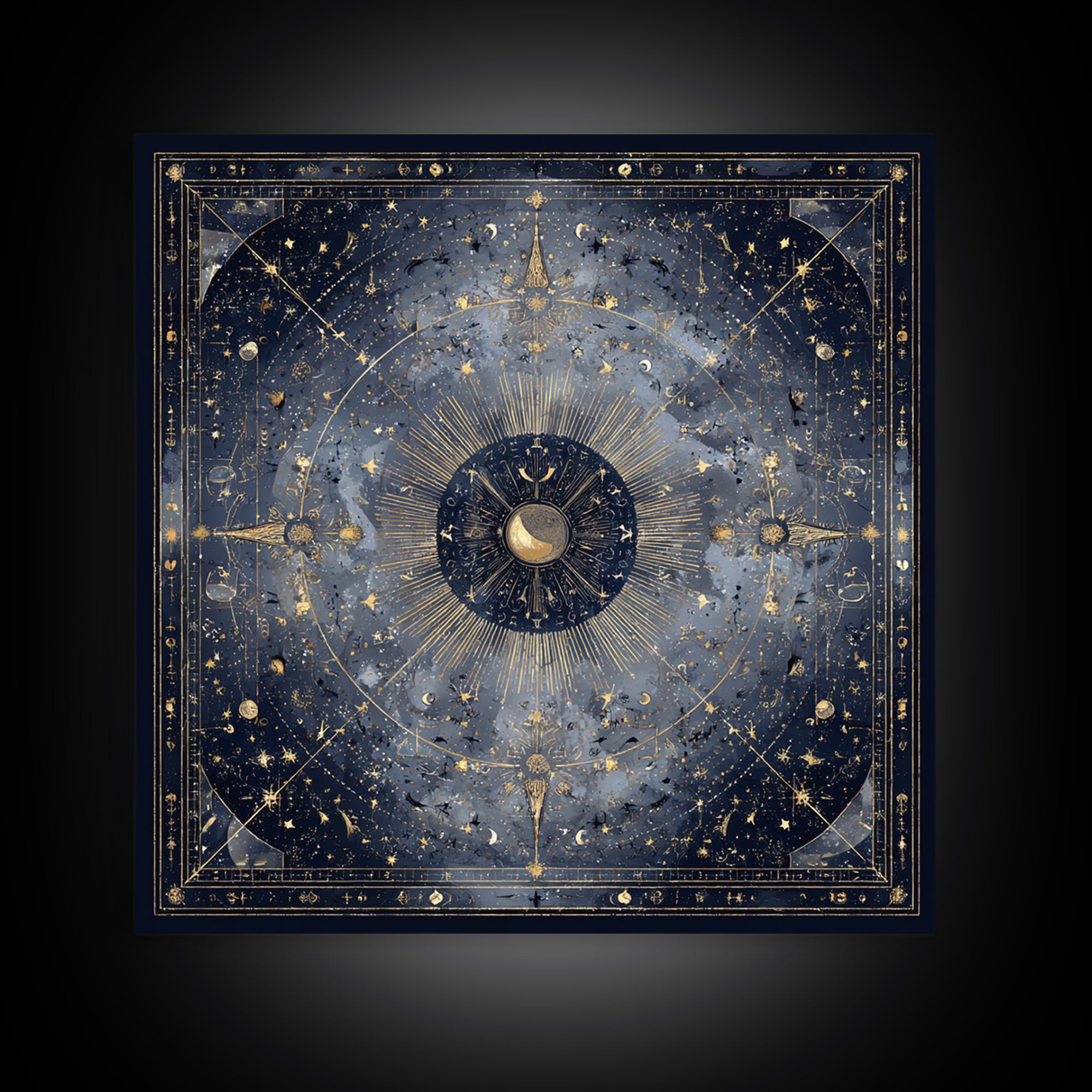 Minimal Moon and Stars Composition Framed Canvas Print, Guest Bedroom Art, Set of 3 Wall Art, Bedroom Decor, Fine Art, Guest, GBA-1x1-64