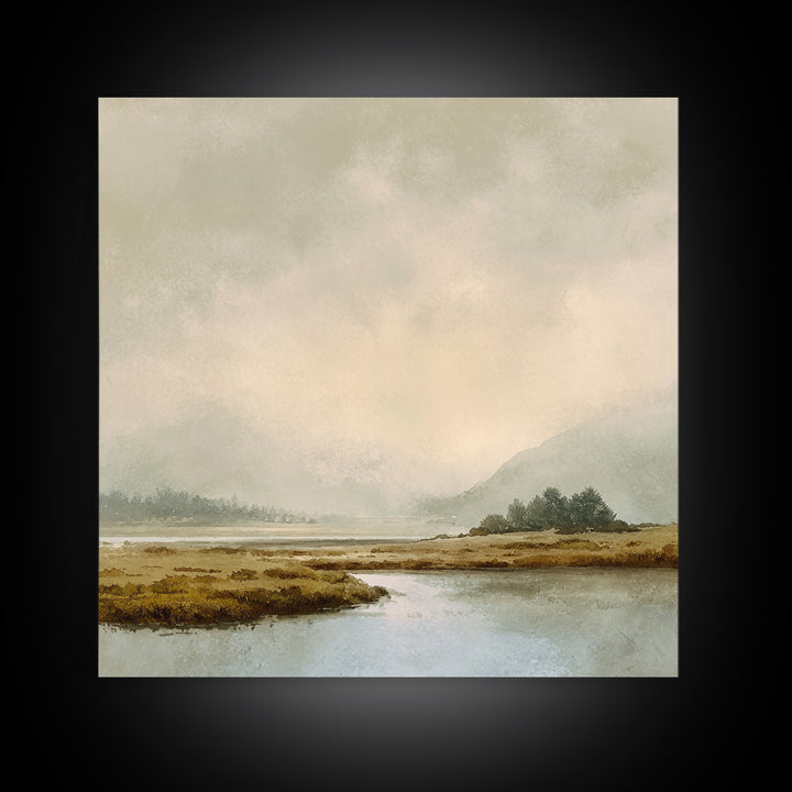 Soft Mountain Horizon Framed Canvas Print, Guest Bedroom Art, Bedroom Decor, Oil Painting, Guest, Above Bed Decor, GBA-1x1-7