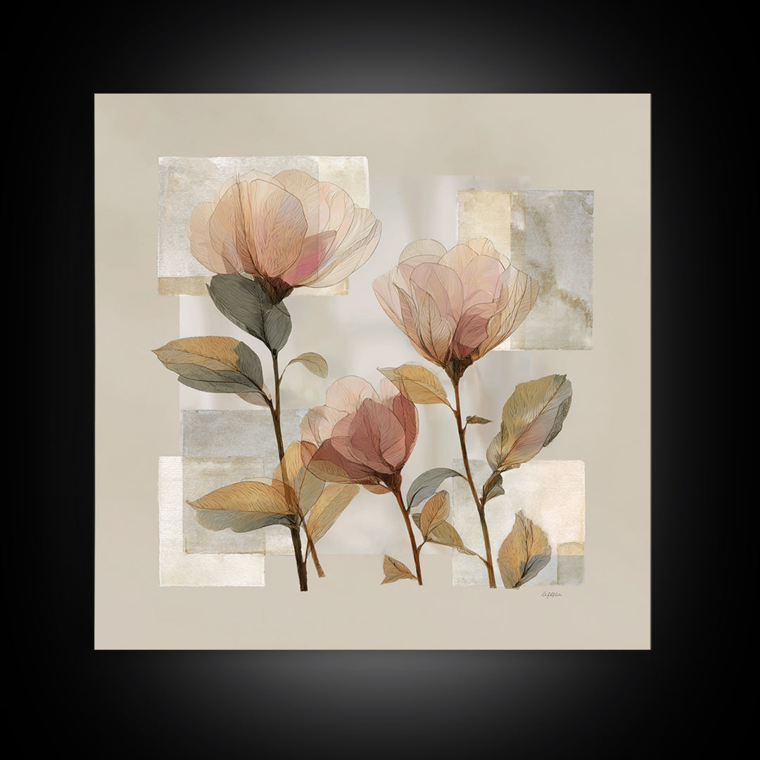 Gentle Botanical Line Drawing Trio Framed Canvas Print, Guest Bedroom Art, Gallery Decor, Bedroom Decor, Fine Art, Guest, GBA-1x1-78